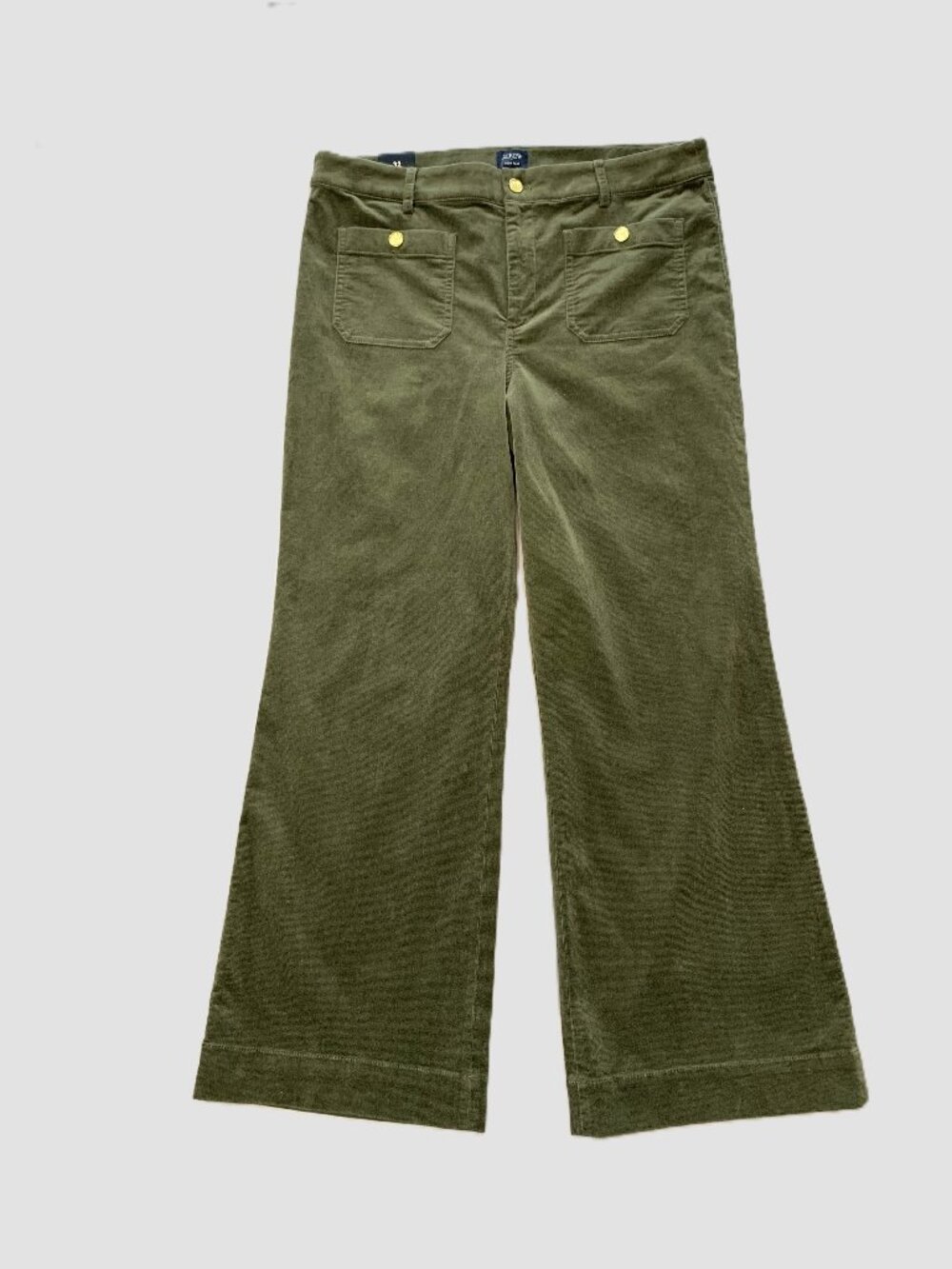 Brand New J.Crew Lizzie Corduroy Olive Green Pants Women Wide Leg Size 32